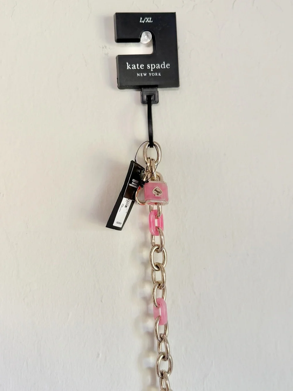 kate spade Lock & Spade Chain Link Belt Pink Acrylic + Gold, L/XL NWT